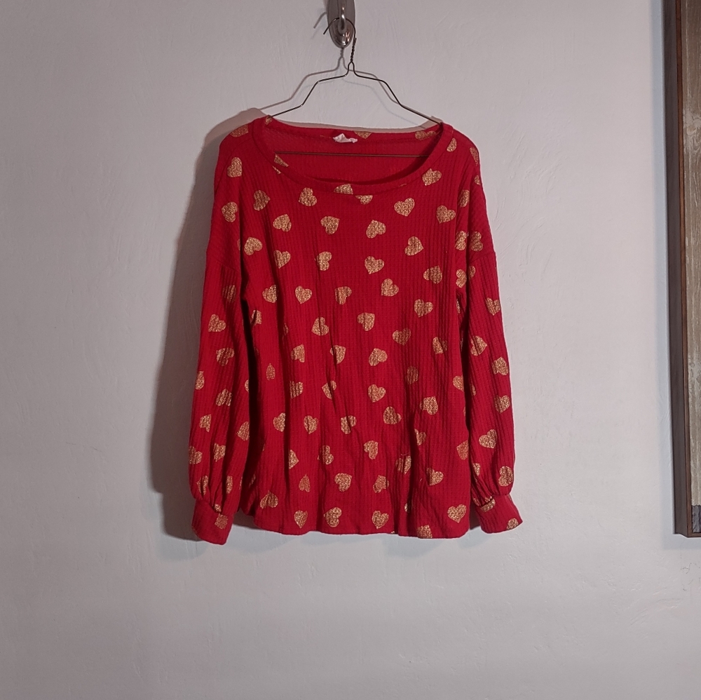 Bibi Waffle Knit Long-Sleeve Valentine's Day Top